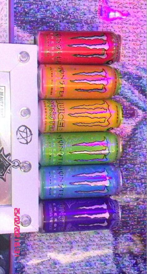 Monster Cans Diy, Monster Ultra, Rainbow Monster, Aesthetic Monster, Monster Room, Monster Decorations, Monster Wall, Monster Pictures, Monster Crafts