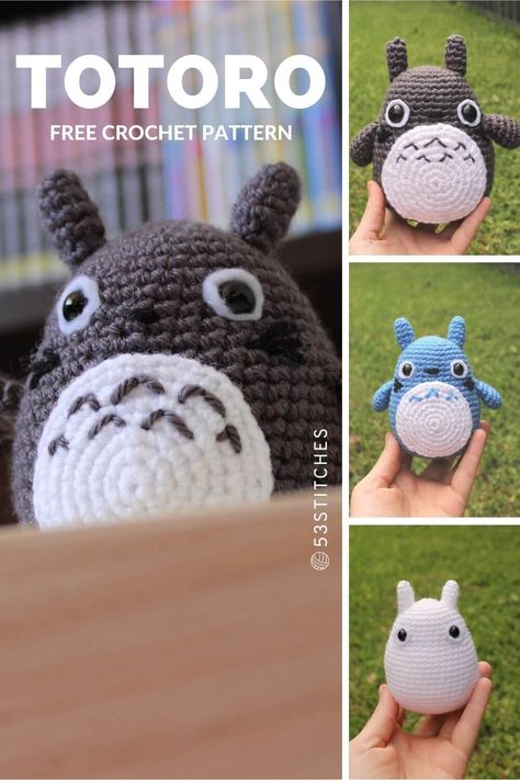 Free Totoro crochet pattern - 53stitches Totoro Crochet Pattern, Totoro Crochet, Totoro Amigurumi, Totoro Pattern, Crochet Totoro, Japanese Crochet Patterns, Pokemon Crochet Pattern, Easy Bag, Japanese Crochet