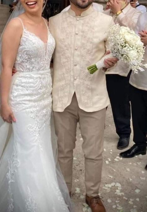 Barong Tagalog Wedding, Barong Wedding, Filipiniana Wedding Dress, Filipiniana Wedding, Barong Tagalog, Wedding Entourage, Wedding Motifs, Groom Wedding Attire, Wedding Planning Timeline