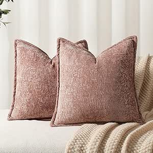 DEZENE Pack of 2 Dusty Pink Decorative Throw Pillow Covers 18x18 Cozy Soft Chenille Boho Accent Vintage Farmhouse Square Couch Pillow Covers for Home Decor Bed Sofa Living Room Chenille Couch Pillows, Mauve Throw Pillows, Cute Couch Pillows, Mauve Pillows, Mauve Pillow, Throw Pillows For Beige Couch, Make Throw Pillows, Square Couch, Tan Living Room