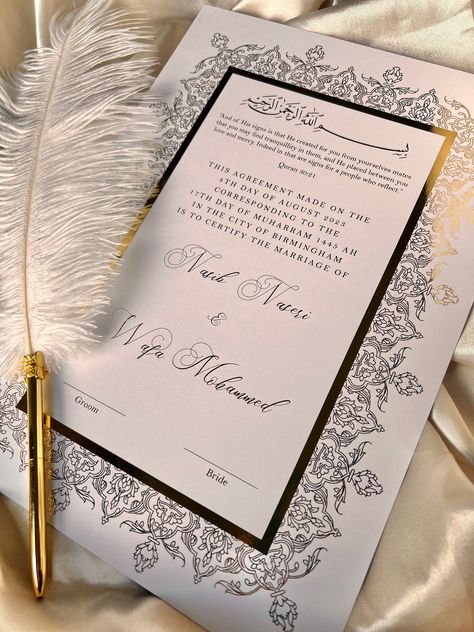 Nikkah Paper, Nikkah Nama, Nikkah Certificate, Wedding Contract, Nikah Decor, Muslim Marriage, Wedding Card Frames, Islamic Wedding, Marriage Certificate