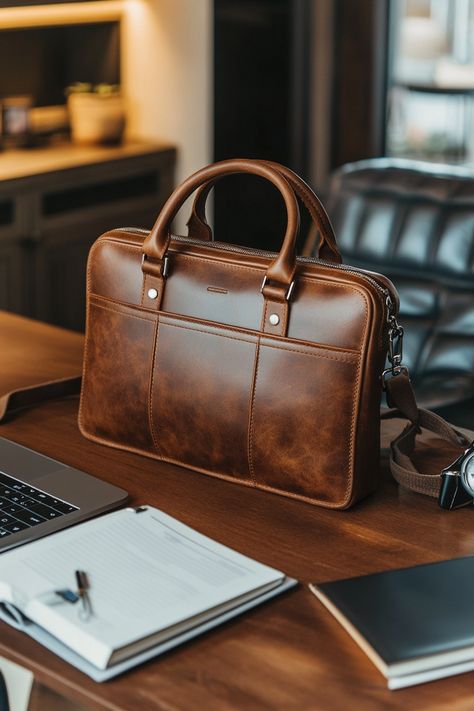 Discover chic men's luxury leather laptop bags for professionals that combine style and functionality. Elevate your work essentials with durable elegance! #LeatherLove #ProfessionalStyle Elegant Leather-lined Briefcase For Business Trips, Luxury Leather-lined Briefcase For Business Meetings, Luxury Leather-trimmed Briefcase For Everyday Use, Luxury Leather-lined Briefcase For Daily Use, Men Messenger Bag, Leather Laptop Bags, Leather Office Bags, Formal Leather-lined Shoulder Briefcase, Leather Studio