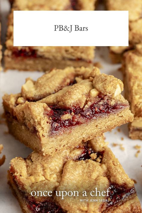 PB&J Bars Once Upon A Chef, Natural Peanut Butter, Raspberry Jam, A Chef, Peanut Butter Cookies, Food Printables, No Bake Cookies, Dessert Bars, Bars Recipes