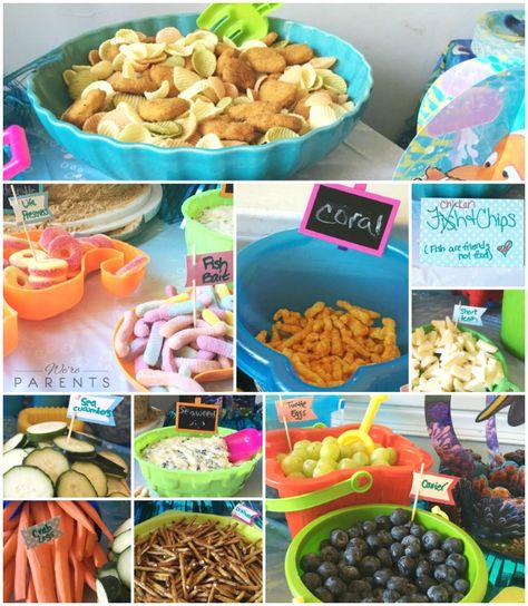 finding dory party food Finding Dory Party Food, Finding Nemo Party Food Ideas, Finding Dory Food Ideas, Nemo Themed Food, Nemo Birthday Party Food, Finding Nemo Food Ideas, Finding Nemo Party Food, Finding Nemo Birthday Party Ideas Food, Nemo Party Food