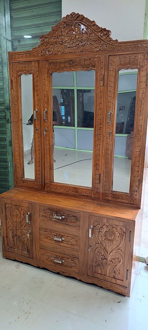 #furniture Teak Wood Dressing Table, Sagwan Wood Bed Design, Hey Ram, Bedroom Set Designs, Carved Sofa, Mirror Furniture, Tables Design, Front Door Design Wood, Dressing Table Design