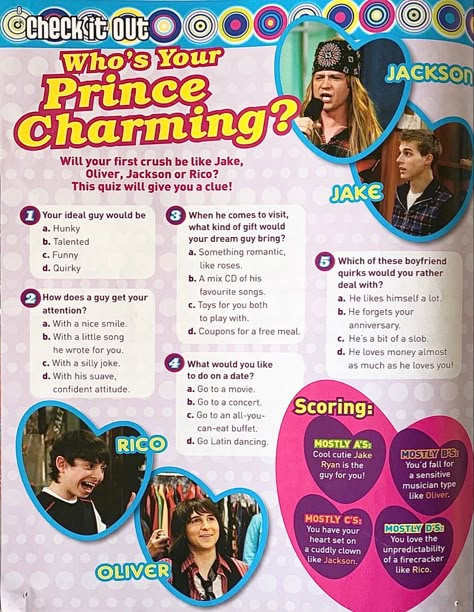 Hannah Montana Magazine, Magazine Name Ideas, Magazine Quiz, 2000s Photoshoot Ideas, Kids Magazine Design, Magazine Quizzes, Magazine 2000s, Student Magazine, Bratz Magazine