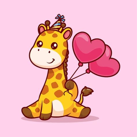 Catalyststuff | Freepik Giraffe Birthday Parties, Random Animals, Giraffe Illustration, Giraffe Birthday, Balloon Cartoon, Party Cartoon, Holiday Icon, Vector Icons Illustration, Cute Giraffe