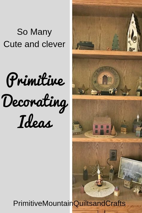 Primitive Decorating Ideas Primitive Decorating Ideas, Primitive House Decor, Shelf Decorating Ideas, Primitive Fall Decorating, Primitive Bathroom Decor, Grungy Candles, Shelf Decorating, Primitive Shelf, Christmas Primitive Decor