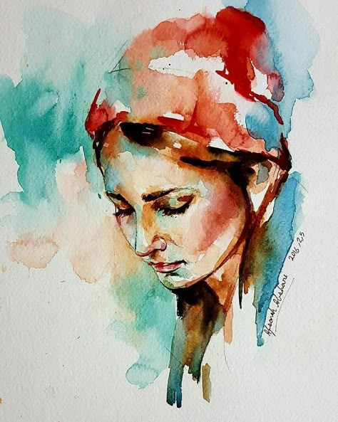 Watercolour Portrait Faces, Watercolor Face, Watercolor Portrait Painting, Watercolour Inspiration, Art Face, Watercolor Portrait, Watercolor Art Lessons, Abstract Portrait, Watercolor Drawing