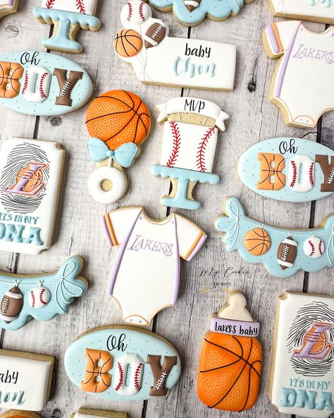 🏀⚾️🏈 . . . . . . #mycookiespace #lacookies #labaker #lasweets #ladesserts #latreats #lapartyfavor #losangelescookies #losangelescustomcookies #customcookieslosangeles #losangelespartyfavors #partyfavorslosangeles #decoratedcookieslosangeles #sugarcookieslosangeles #fyp #foryoupage #fypシ #fypage #foryourpage❤️ #fypage✨ #lacookier #lacookielady #losangelescookier #alittlemvpisonhisway #mvpbabyshower #lakers #lakersnation #lakers4life #lakersfan #lakersbabyshower Shower Cookies, Baby Cookies, Cookie Inspiration, Baby Shower Cookies, Baby Gender, Baby Sneakers, Custom Cookies, Decorated Cookies, Cookie Decorating