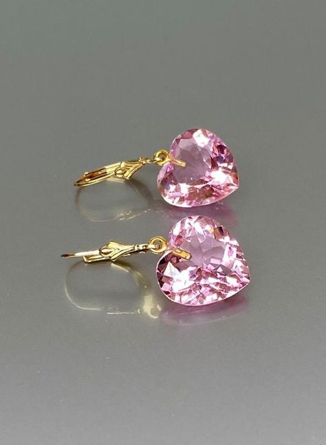 Pink Topaz Earrings, Chanel Stud Earrings, Pink Heart Earrings, Baby Pink Color, Ruby Earrings Studs, Diamond Earrings Design, Pink Gem, Earrings Heart, Birthstone Earrings