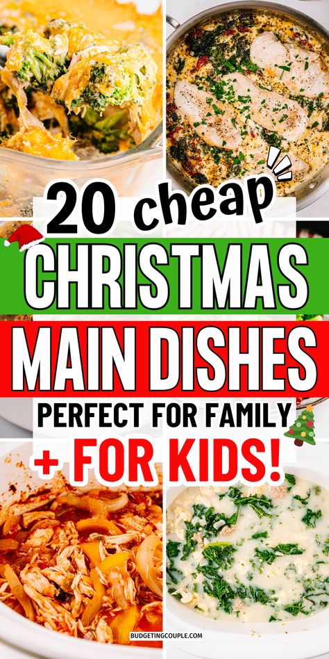 A Collage of Cheap Meals for Large Families That Are Budget Friendly Yet Festive and Christmas Dinner Buffet Recipes. Christmas Meals Easy, Kid Friendly Christmas Meals, Christmas Eve Menu Ideas Simple, Christmas Dinner Ideas For Kids, Kid Friendly Christmas Dinner, Family Christmas Dinner Ideas, Christmas Eve Dinner Ideas Families, Healthy Budget Recipes, Christmas Dinner For Kids