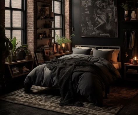 Tiny House Bed, Bed Design Modern Luxury, Black And Grey Bedroom, Simple Bed Designs, Brick Interior, Dark Home Decor, Bed Design Modern, Black Bedroom, Tiny House Interior