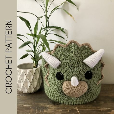 Yarn Basket Storage, Crochet Stuffed Animal Storage, Crochet Toy Basket Pattern Free, Crochet Toy Basket, Blanket Storage Nursery, Easter Basket Crochet, Crochet Easter Basket Pattern, Crochet Dinosaurs, Easter Basket Pattern