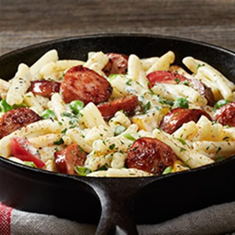 Hillshire Farm® Sausage Alfredo Hillshire Farm Sausage Recipes, Sausage Alfredo Pasta, Sausage And Pasta, Cajun Pasta Recipes, Sausage Alfredo, Sausage Skillet, Smoked Sausage Recipes, Sausage Dinner, Cajun Pasta