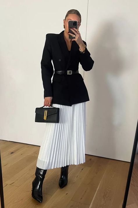 lydiajanetomlinson on LTK Pleated Skirt Outfit Fall, Tweed Outfit Women, Polka Dot Skirt Outfit, Dot Skirt Outfit, Pleated Skirt Winter, Skirt Outfit Fall, Velvet Pleated Skirt, Pleated Skirt Outfit, White Pleated Skirt