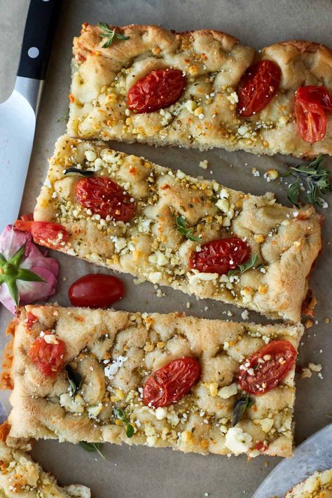 Focaccia Recipes, Easy Focaccia Recipe, Flavored Bread, Tomato Focaccia, Recipe With Tomatoes, Rhodes Dinner Rolls, Easy Focaccia, Pizza Dough Ingredients, Cheesy Garlic Bread Recipe