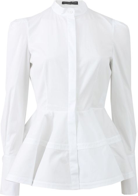 ALEXANDER MCQUEEN Button Peplum Blouse White Peplum Blouse, White Button Shirt, White Peplum Tops, Peplum Shirt, White Cotton Shirt, White Cotton Blouse, White Peplum, White Stripes Shirt, Peplum Shirts