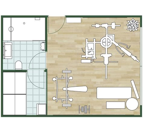 Sauna Floor Plan, Home Gym Sauna, Sauna Floor, Small Gym Room, Home Gym Bathroom, Basement Workout Room, Bathroom And Sauna, Home Gym Layout, Basement Sauna