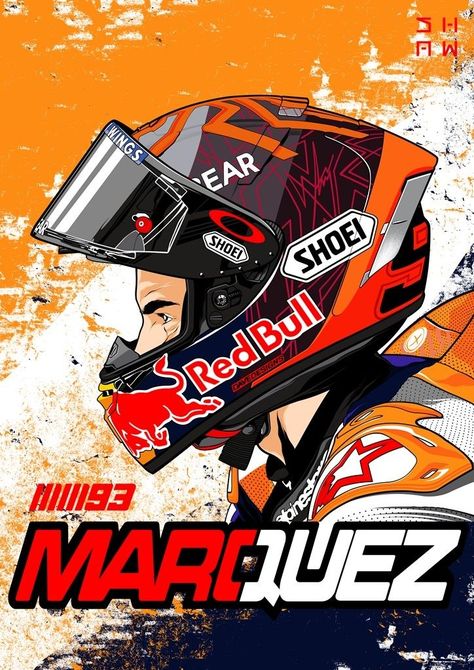 Drawing Bike, Motorcycle Drawing, Bike Pic, Marc Marquez, Modern Poster, Red Bull, Repellent, Water Repellent, Bike