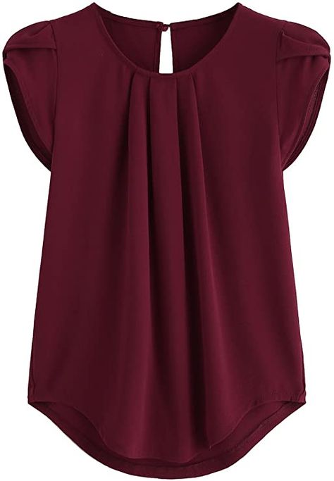 Women Shirts Blouse Casual, Chiffon Dress Pattern, Cap Sleeves Blouse, Pleated Tops, Pleated Top, Pleat Top, Dress Clothes, Work Blouse, Amazon Women