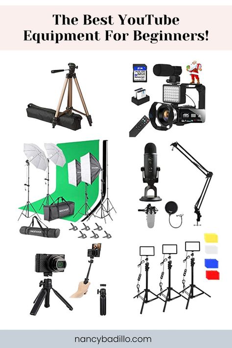 YouTube Equipment For Beginners Youtube Equipment, Vlogging Equipment, Blue Yeti Microphone, Youtube Setup, News Microphone, Film Equipment, Start Youtube Channel, Etsy Tips, Shooting Equipment