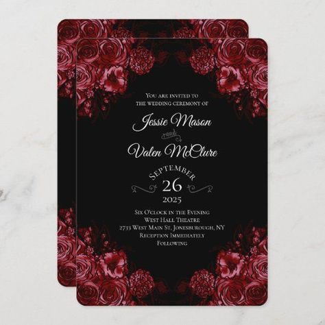 Red And Black Wedding Invitations, Gothic Elegant Wedding, Horror Wedding, Wedding Invitations Floral, Red Wedding Gowns, Black Wedding Invitation, Gothic Bride, Gothic Wedding Dress, Elegant Wedding Invitation