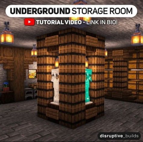 Minecraft Interior Design Underground, Minecraft Outdoor Kitchen Ideas, Minecraft Basement Ideas Survival, Minecraft Anvil Room Ideas, Storage Room Design Minecraft, Minecraft Base Essentials, Minecraft Storage Room Ideas Exterior, Storage Build Minecraft, Cool Minecraft Interior Designs