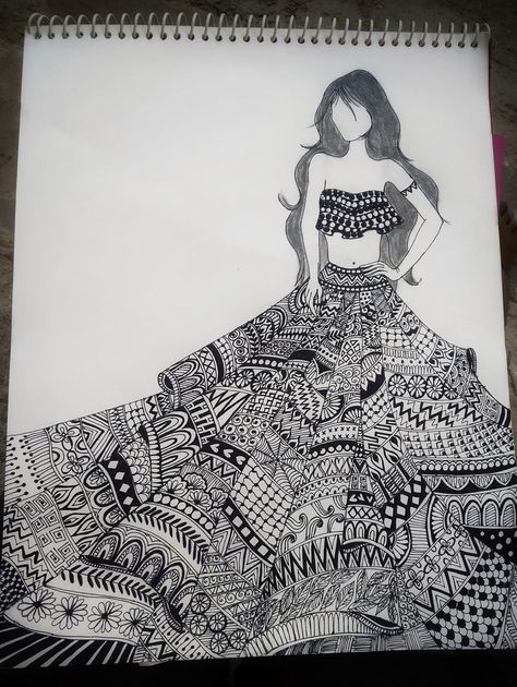 Zentangle Quilting, Mandala Dress, Pencil Drawings Of Girls, Fashion Illustration Tutorial, Easy Mandala Drawing, Cut Out Art, Boho Art Drawings, Mandala Art Therapy, Easy Love Drawings