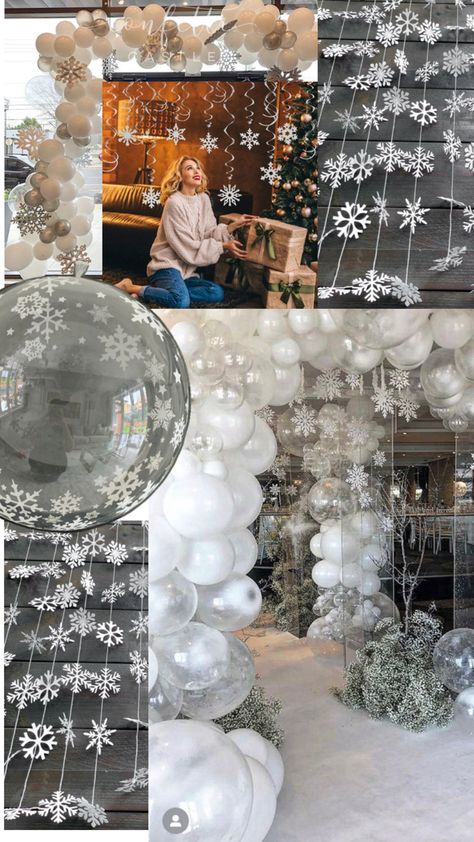 Snow balloon garland inspiration Snow Party Decorations, Garland Inspiration, Recruitment Themes, Snow Party, Snowed In, Balloon Garland, Balloons, Party Decorations, Lily