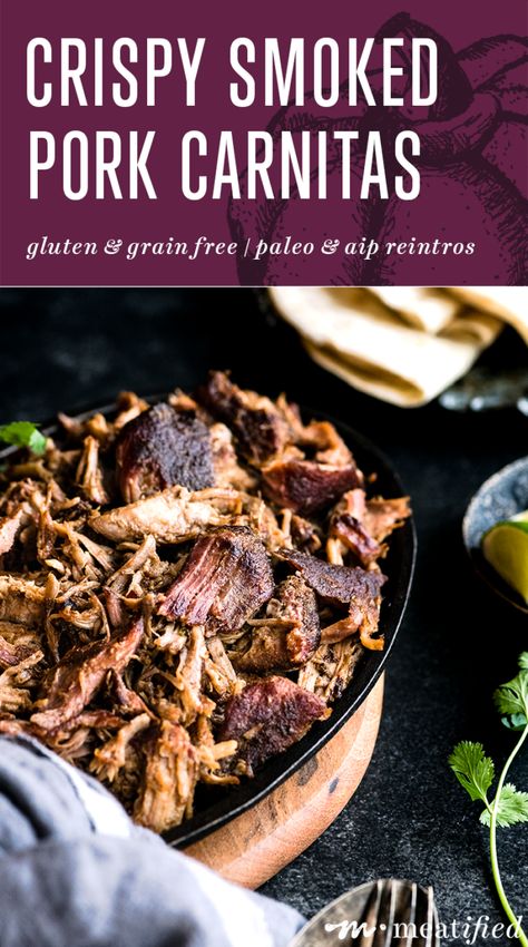 Crispy Smoked Pork Carnitas - meatified Smoked Pork Carnitas Recipe, Smoked Carnitas Recipe, Smoked Pork Carnitas, Smoked Pork Recipes, Mexican Meat, Traeger Cooking, Traeger Smoker, Pork Carnitas Recipe, Pork Broth