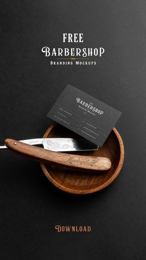 Easy to use Photoshop mockup template, where you can change the color of all elements, replace the background and place your design via the Smart Object Layer. #barbershop #branding #packaging #mockup #templates #cosmetics #haircut #beard #salon #scissors #beauty #healthcare #card #bottle #barber #psd #download #free #freebie #letterhead #identity #presentation #free #freebie #download Barbershop Branding, Identity Presentation, Barber Business Cards, Barber Shop Interior, Barber Man, Barbershop Design, Barber Tools, Simple Logo Design, Salon Interior Design