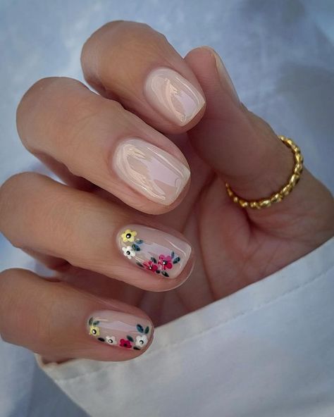 Natural Floral Nails, Summer Gel Nails, Flower Nail Designs, Her Nails, Casual Nails, Short Acrylic, Inspo Pics, Cute Gel Nails, Thanksgiving Nails