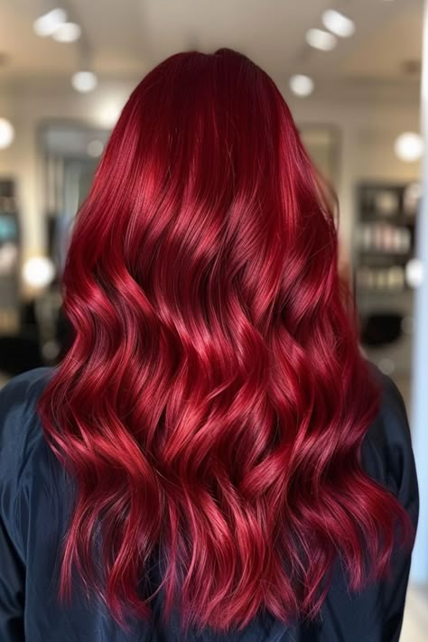 Deep Cherry Red Hair, Ruby Red Hair, Bright Red Hair Color, Fire Red Hair, Blood Red Hair, Red Hair Inspiration, Cherry Red Hair, Red Hair Inspo, Bright Red Hair