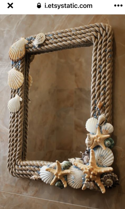 See Decoration Ideas, Bathroom Mirror Decor Ideas, Mirror Frame Color Ideas, Photo Phrame Idea, Beach Mirror Ideas, Decorative Frames Ideas, Decorated Mirrors Frame Ideas, Handmade Mirror Frame Ideas, Wall Decor Mirror Ideas