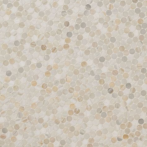 Athena Gold Pennyround Tile - Honed - MSI Surfaces Pennyround Tile, Beautiful Backsplash, Penny Round Mosaic, Round Mosaic, Penny Tile, Penny Round, Luxury Tile, Classic Tile, Honed Marble