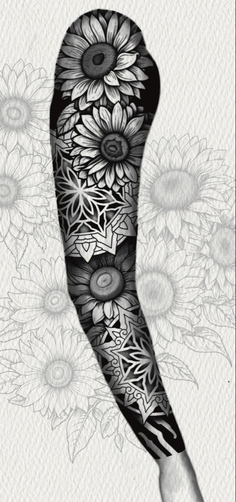 Big Cover Up Tattoos For Women Leg, Sunflowers Tattoo, Arm Sleeve Tattoos For Women, Piece Tattoo, Favorite Tattoos, Back Piece Tattoo, Full Sleeve Tattoo Design, Instagram Tattoo, Full Sleeve Tattoos