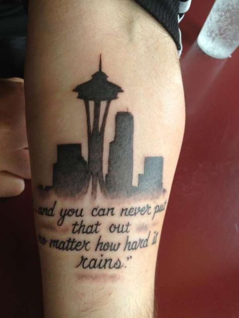 Seattle Skyline Tattoo, Washington State Tattoo, Washington State Tattoos, Tattoo Gift Ideas, Seattle Skyline Silhouette, Pinterest Tattoos, Skyline Tattoo, Skyline Silhouette, Aesthetic Tattoo