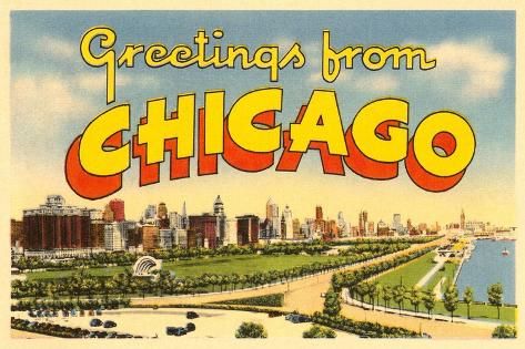 size: 18x12in Art Print: Greetings from Chicago, Illinois : Artists Greetings From Chicago, Land Development, Chicago Poster, Dorm Art, Wallpaper Project, Dorm Posters, My Kind Of Town, Magazine Ad, Postcard Design