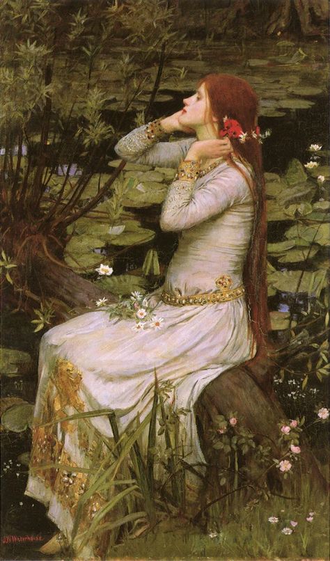 Edmund Leighton Paintings, Historical Paintings Of Women, Pre Raphaelite Fashion, Rusalka Mythology, Preraphaelites Paintings, Fairy Waterfall, Neo Classical Art, Ophelia Painting, Medieval Revival