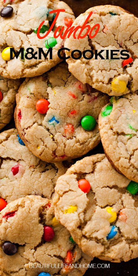 Jumbo M&M Cookies Caramel M M Cookies Recipe, Big M&m Cookies, Giant M&m Cookies, Jumbo M&m Cookies, Cheesecake Oreo, Gluten Free Bars, Homemade Strawberry Sauce, Trifle Pudding, Easy Gluten Free Desserts