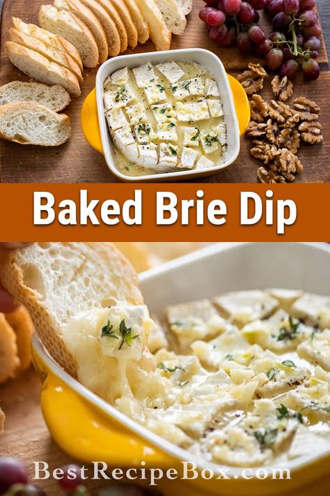 Easy Baked Brie Recipes, Easy Baked Brie Recipe, Brie Dip, Cheesy Dip Recipes, Baked Dip, Easy Baked Brie, Brie Cheese Recipes, Recipe With Garlic, Baked Brie Recipes