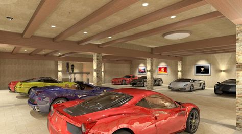 Private Luxury Garage - Rendering by Bradley Adams (co-worker) Garage Under House, Plan Garage, Luxury Car Garage, Underground Garage, Wallpaper Luxury, Cool Garages, Ultimate Garage, Dream Car Garage, Luxury Garage