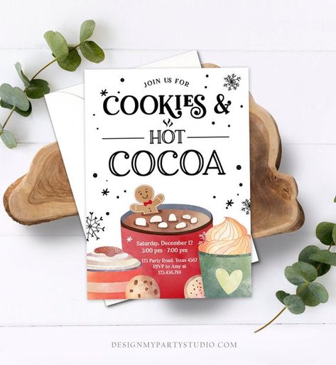 Editable Cookies and Cocoa Invitation Hot Cocoa Party Invite Hot Chocolate Christmas Birthday Cocoa Download Printable Hot Chocolate And Cookies, Hot Cocoa Party, Cocoa Party, Chocolate Caliente, Cocoa Bar, Christmas Invitations, Christmas Chocolate, Christmas Templates, Computer Laptop