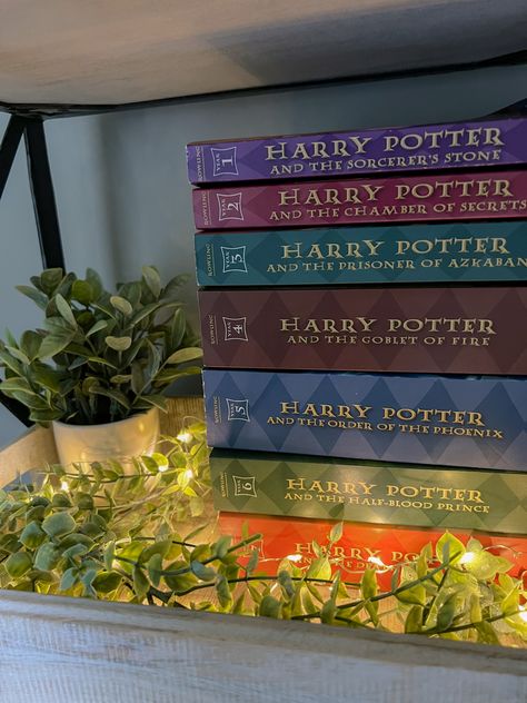 Harry Potter Book Shelf, Harry Potter Books Aesthetic, Harry Potter Light Aesthetic, Harry Potter Book Collection, Harry Potter Led Light Colors, Reading Harry Potter Books Aesthetic, Harry Potter Bookshelf, 2024 Resolutions, Fantasy Books Like Harry Potter