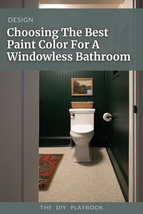 Choosing The Best Paint Color For A Windowless Bathroom Guest Bathroom With No Window, Bathroom Color Schemes Behr Paint, Paint For Half Bathroom, Powder Room Color Schemes, Best Paint Color For Small Powder Room, Powder Room No Window Paint Colors, Powder Room Wall Color Ideas, All One Color Bathroom, Painting Ceiling Same Color As Walls Bathroom