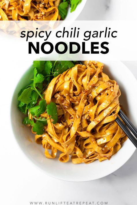 These spicy chili garlic noodles can be made in just 20 minutes and way better than takeout! The spicy garlic sauce has incredible flavor and perfectly spiced. You can easily add chicken or beef to make this a full meal. Spicy Chili Garlic Noodles, Chili Garlic Noodles, Spicy Garlic Sauce, Fettuccine Noodles, Asian Dinners, Better Than Takeout, Garlic Noodles, Spicy Noodles, Eat Seasonal