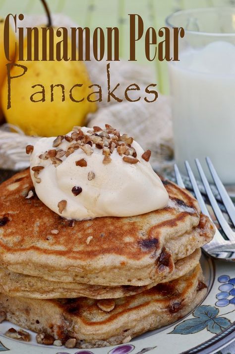 Pear Pancakes, Gluten Free Cinnamon, Pear Dessert, Crepes And Waffles, Pear Recipes, What's For Breakfast, Breakfast Pancakes, Pancakes And Waffles, Pancake Recipe