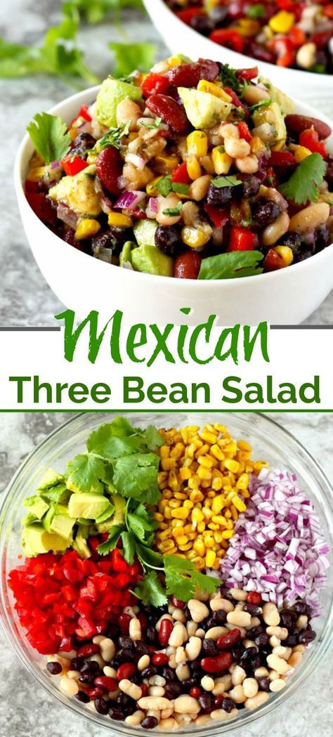 Shrimp And White Bean Salad, Mexican Three Bean Salad, Bean Salad Mexican, Chicken And Bean Salad, 6 Bean Medley Recipes, 6 Bean Salad Recipes, Mexican Bean Salad Recipes, Beans Salad Recipes, Bean And Veggie Salad