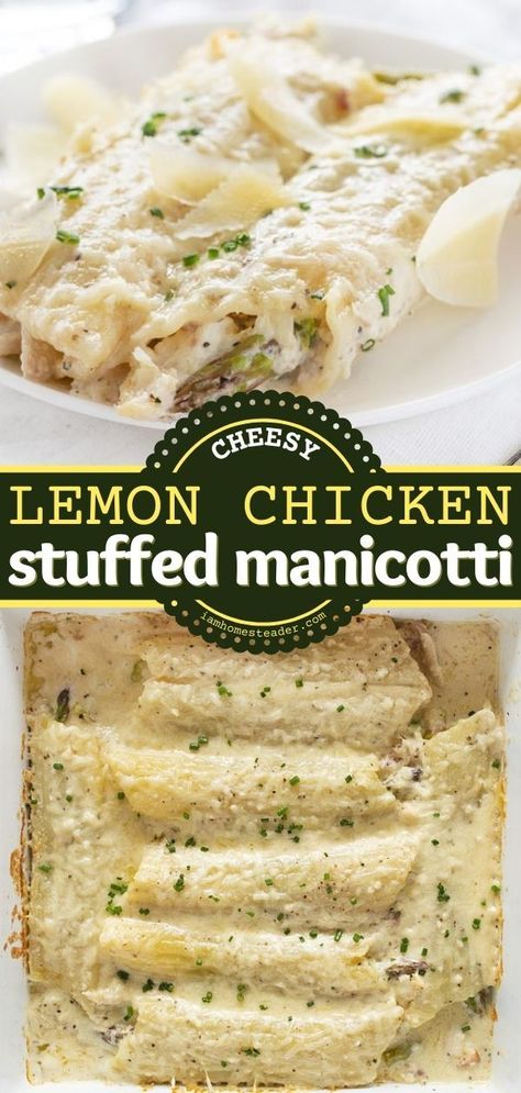 Manicotti Alfredo Recipe, Asparagus Stuffed Manicotti, Recipes Using Manicotti Noodles, Manicotti Noodle Recipes, Manicotti Side Dishes, Manicotti Recipe Chicken, Chicken And Asparagus Stuffed Shells, Cheese Stick Stuffed Manicotti, Chicken Manicotti Recipe Easy